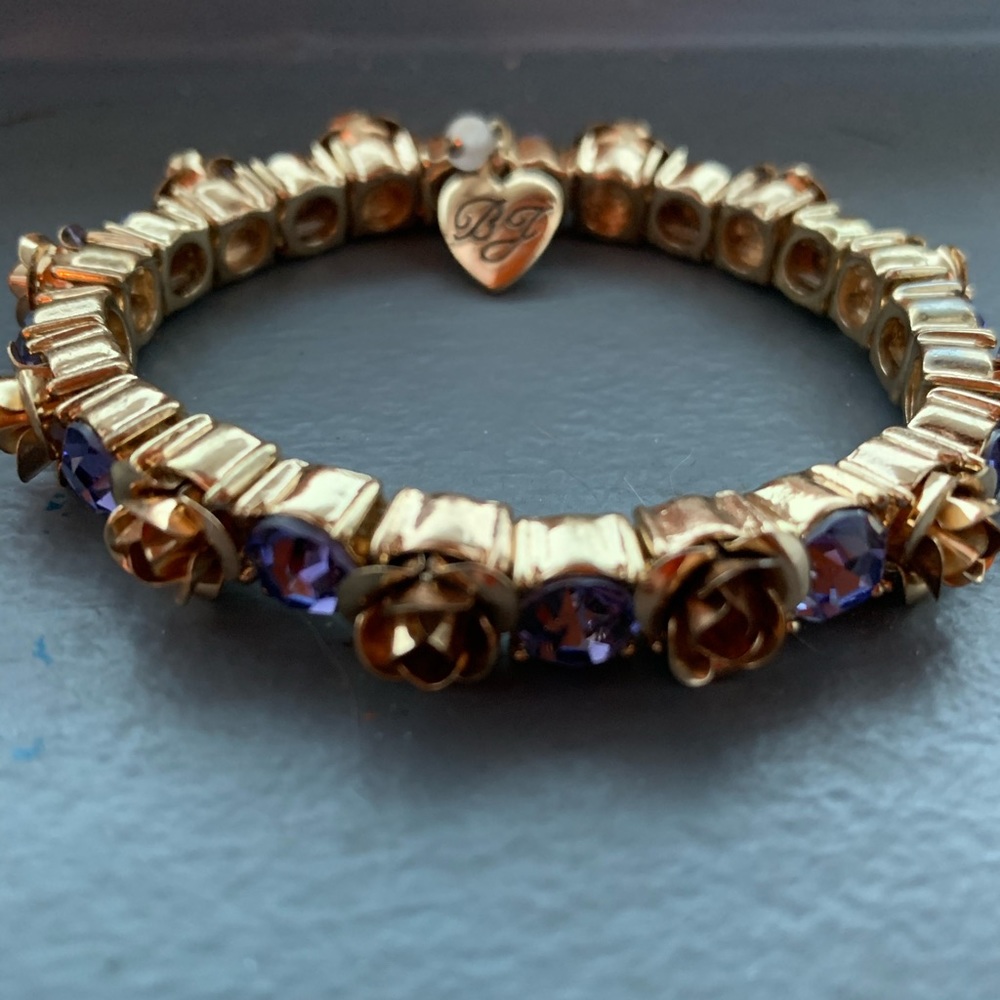 Gold rose with blue rhinestone bracelet